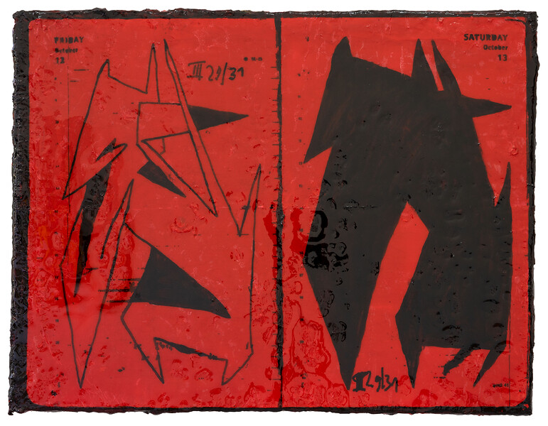Johannes  Listewnik, Rotes Bild 4, 2021 &ndash; 50 x 60 cm; Acryl, Epoxidharz und Öl auf grundierter Baumwolle und Keilrahmen; Foto: Studio Johannes  Listewnik