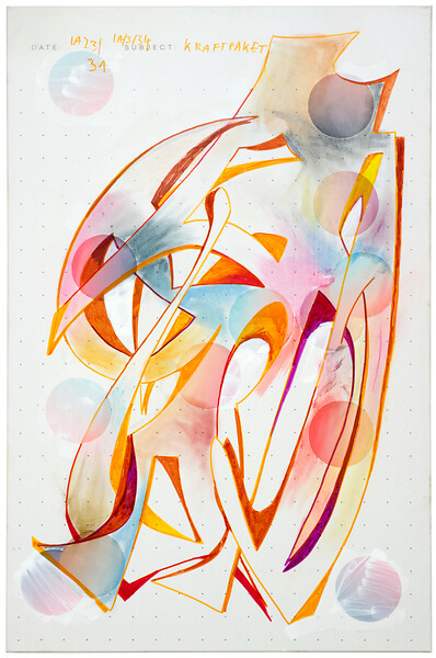 Johannes  Listewnik, BGH-MP-06, 2023 &ndash; 130 × 85 cm; Tusche, Pastellkreide und Acryl auf Papier; Keilrahmen, Foto: Studio Johannes  Listewnik