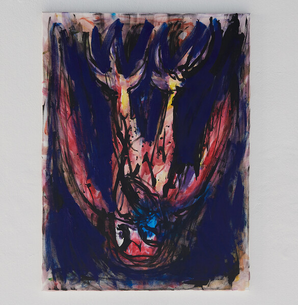 Wütender Papagai im Sturzflug, 2024 &ndash; 80 x 60 cm; Tusche auf Leinwand; Foto: Annette Kradisch