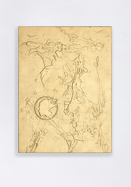 GOLDEUS, Winter 2025/26 &ndash; limitierte Edition von 99 individuellen Unikaten (n.n.).; 40 x 30 x 2 cm
24 Karat Blattgold auf pigment-strukturierter Rotbuche; (Fotos: Jürgen Eheim)