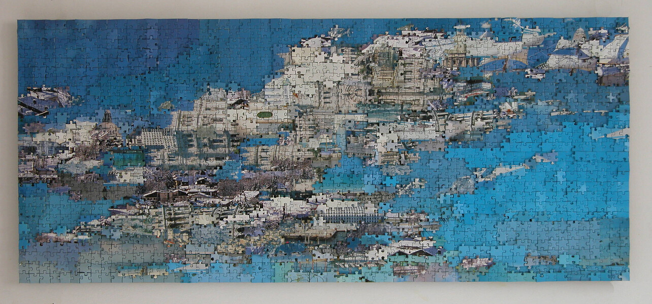 Puzzlecollage #61, 2008 &ndash; 50 x 115 cm; Puzzle auf Aluminium; Foto: Studio Gerhard Mayer