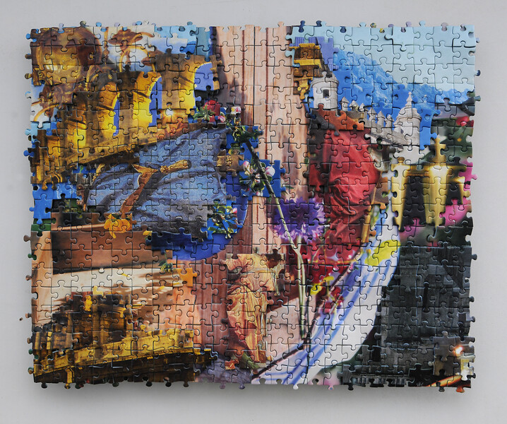Puzzlecollage #76, 2017 &ndash; 33 x 42 cm; Puzzle auf Aluminium; Foto: Studio Gerhard Mayer