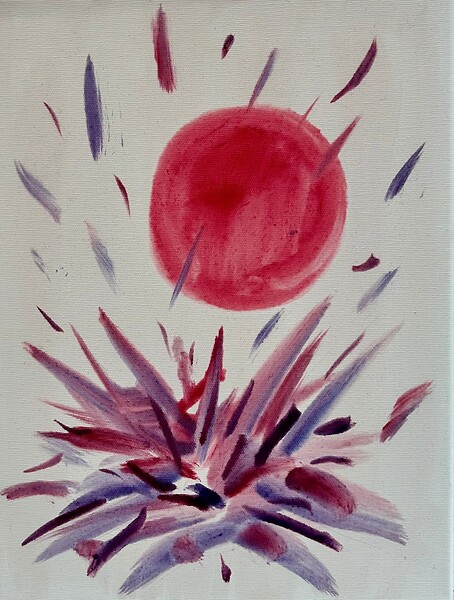 Explosion und Sonnenuntergang, 2024 &ndash; 40 x 30 cm, japanische Tusche auf grundierter Leinwand; Foto: Studio Sebastian Tröger