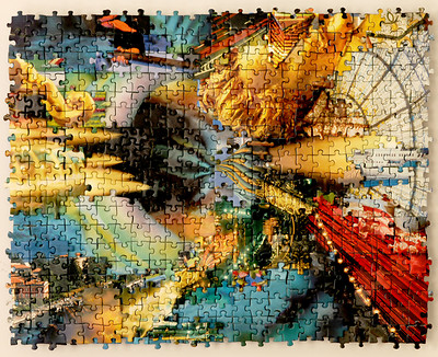 Gerhard Mayer, Puzzlecollage #72, 2017 &ndash; 33 x 42 cm; Puzzle auf Aluminium