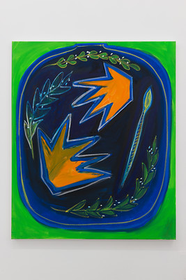 „Wichtige Werkzeuge“ aus der 6-teiligen Serie „Im Grunde gut“, 2020 &ndash; 100 x 80 cm; Öl und Acryl auf Leinwand; Foto: Annette Kradisch