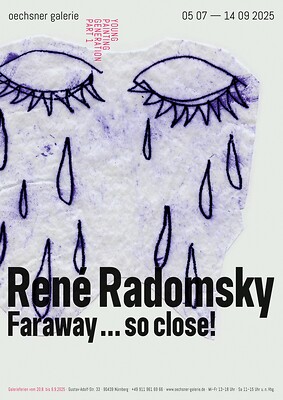 Ausstellungsplakat (Gestaltung: Gillitzer.net) &ndash; Abb. René Radomsky, Ohne Titel, 2024 - 16 x 13 cm, Zeichnung auf Matrizenpapier