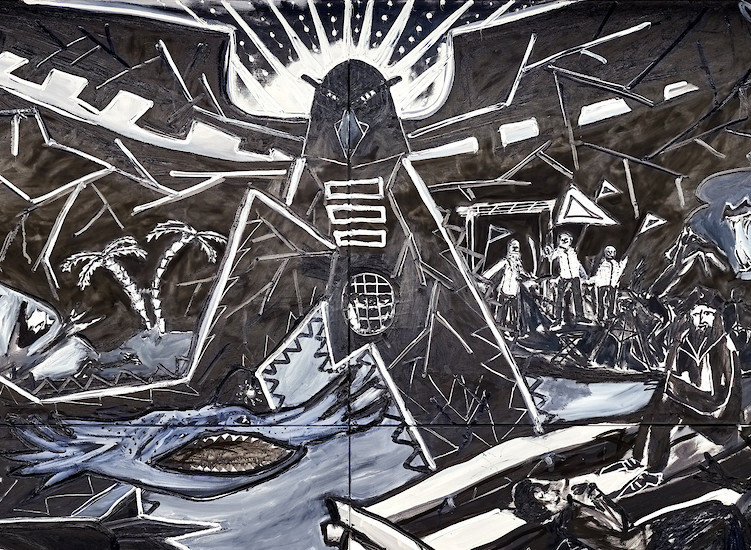 Detail aus Sebastian Tröger, "Die große Angst", 2016 &ndash; 300 x 900 cm; Öl/Acryl auf Leinwand; Foto: Tim Hufnagl