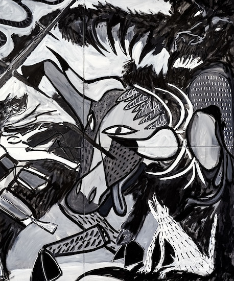Detail aus Sebastian Tröger, "Die große Angst", 2016 &ndash; 300 x 900 cm; Öl/Acryl auf Leinwand; Foto: Tim Hufnagl