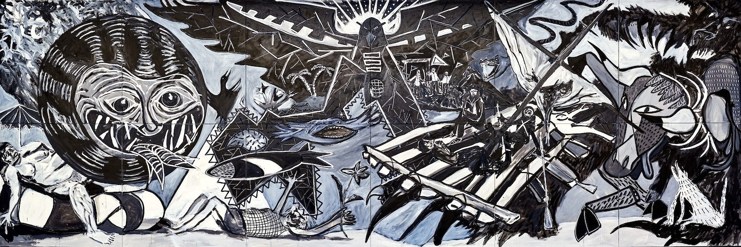Sebastian Tröger "Die große Angst", 2016 &ndash; 300 x 900 cm; Öl/Acryl/Leinwand;
Foto: Tim Hufnagl