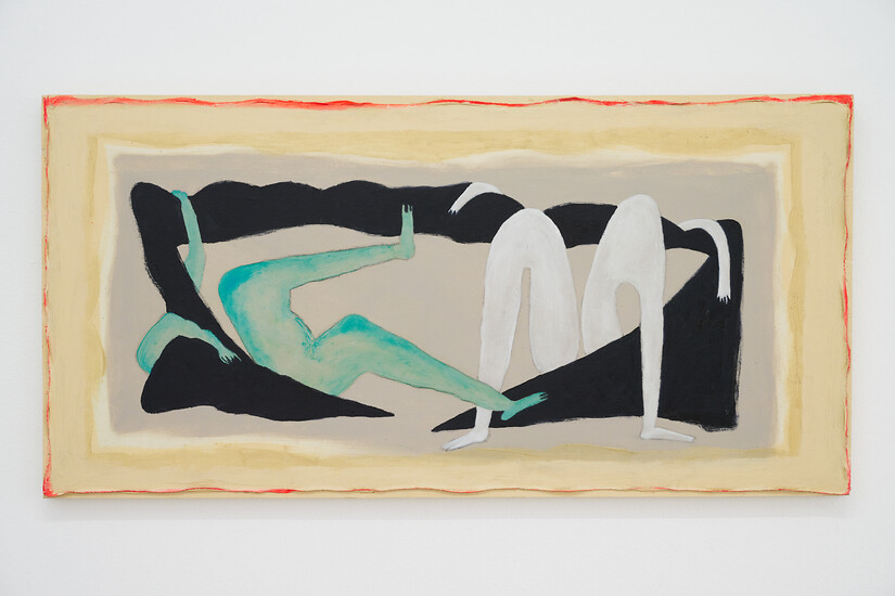 Nur Ellenbogen und Knie, 2025 &ndash; 40 x 80 cm; Mischtechnik auf Leinwand; (Foto: Annette Kradisch)