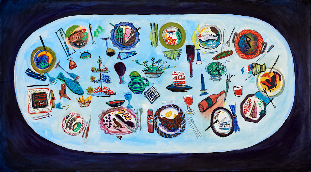 Sebastian Tröger, "Das nächste Abendmahl",  2015 &ndash; 150 x 270 cm; Öl/Acryl/Leinwand; Foto: Tim Hufnagl