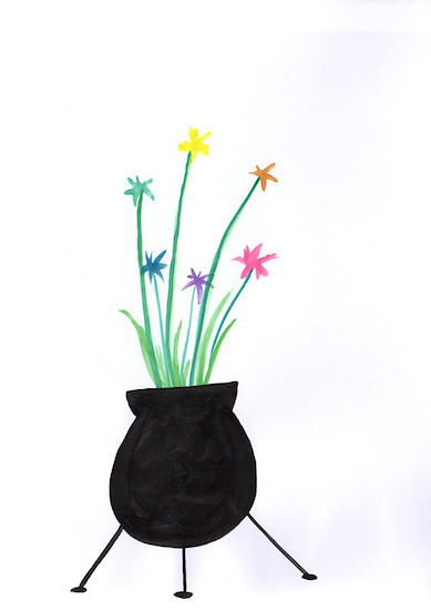 Sebastian Tröger, "Farbenlehrenblumenfreuden", 2015 &ndash; 29,7 x 21 cm (gerahmt); Mischtechnik/Papier; Foto: 
Tim Hufnagl