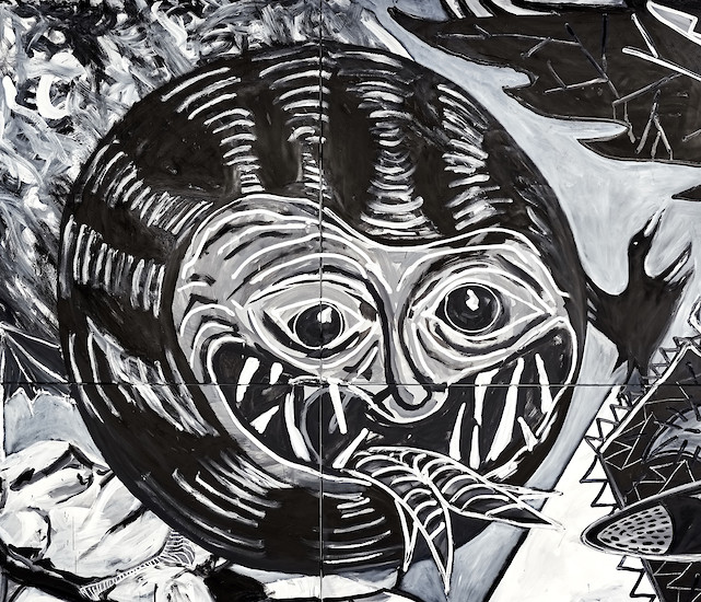 Detail aus Sebastian Tröger, "Die große Angst", 2016 &ndash; 300 x 900 cm; Öl/Acryl auf Leinwand; Foto: Tim Hufnagl