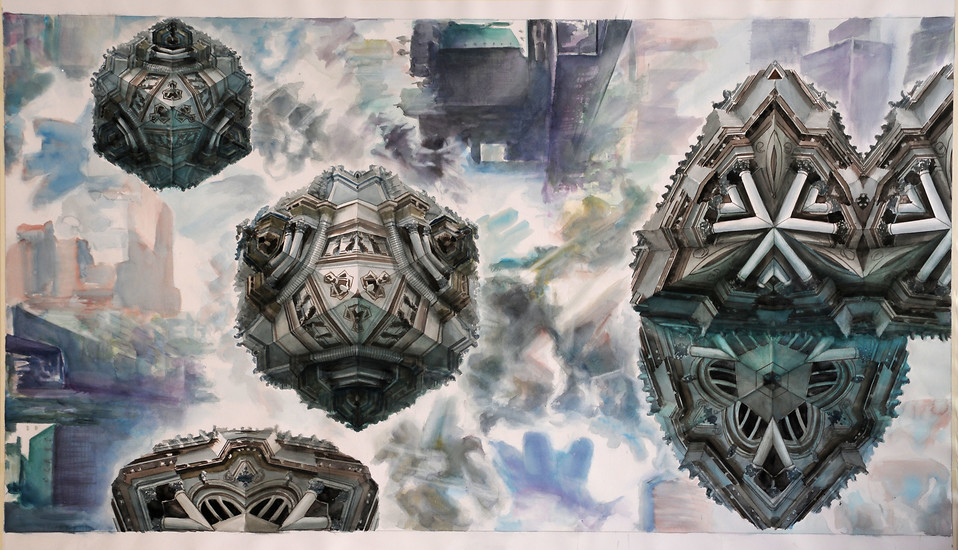 Gerhard Mayer,  "Metropolitan Museum of Art, New York 2" aus der Serie Museumslandschaften, 2018 114 x 191 cm Aquarell &ndash; 114 x 191 cm; Aquarell; Foto: Annette Kradisch