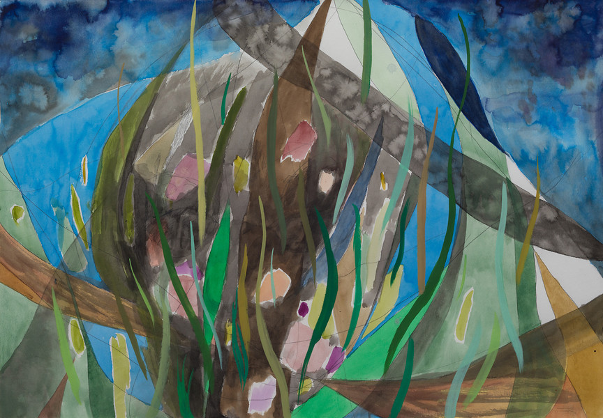 Gras, 2018 &ndash; 70 x 100 cm; Bleistift, Tusche, Aquarell, Gouache auf Papier; Foto Annette Kradisch