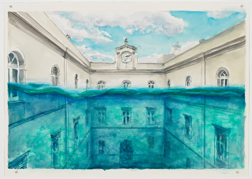 "Museo D'Arte Contemporaneo, Donna Regina di Napoli", 2018 aus der Serie Museumslandschaften &ndash; 60 x 84,5 cm; Aquarell; Foto: Annette Kradisch