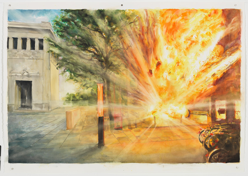 "Kunstbau, München", 2018 aus der Serie Museumslandschaften &ndash; 81 x 114 cm; Aquarell; Foto: Annette Kradisch